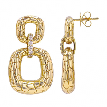 14k Yellow Gold Diamond Link Croc Earrings