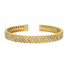 Load image into Gallery viewer, 14k Yellow Gold Diamond Herringbone Flexible Cuff Bangle
