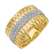 Load image into Gallery viewer, 14K Yellow Gold Diamond Bar Fluted Cigar Ring