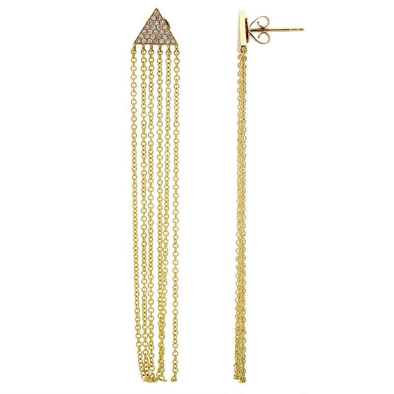 14K Gold Triangle Diamond Fringe Chain Earrings