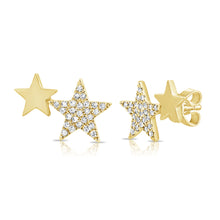 Load image into Gallery viewer, 14K Gold and Diamond Double Star Studs Large
