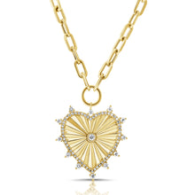 Load image into Gallery viewer, 14K Gold Small Diamond Heart with Diamond Spikes and Paperclip Chain Necklace
