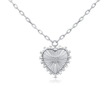 Load image into Gallery viewer, 14K Gold Large Diamond Heart with Baguette Diamonds and Paperclip Chain Necklace
