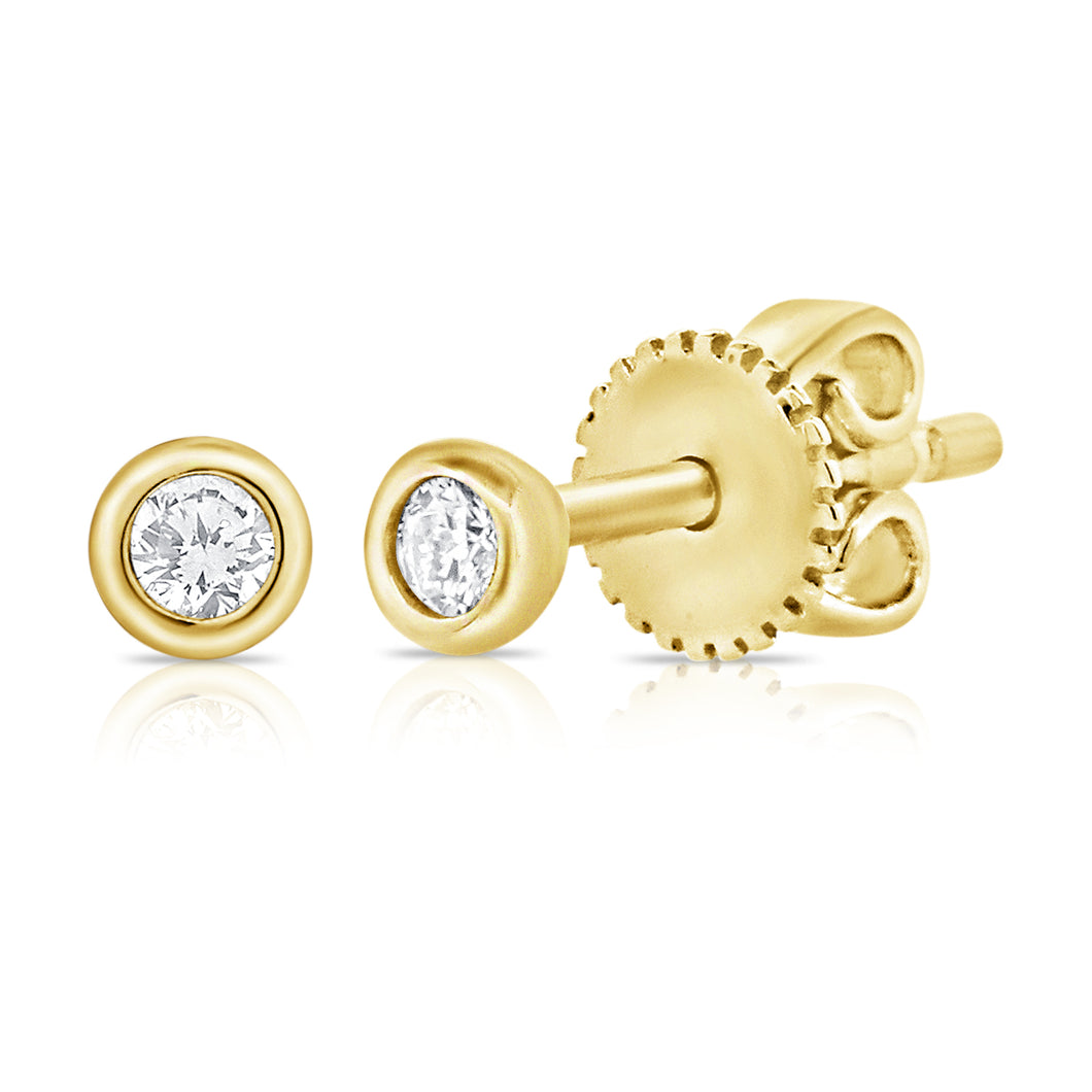 14K Gold Small Round Diamond Stud (Second Hole/Sold as a Single Only)