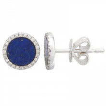 Load image into Gallery viewer, 14K Gold and Diamond Lapis Circle Studs
