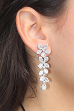 Load image into Gallery viewer, 14K White Gold Baguette Diamond Flower Drop Earrings