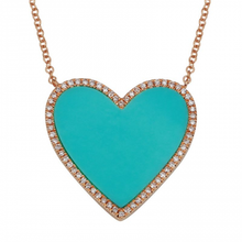 Load image into Gallery viewer, 14K Gold Extra Large Turquoise Heart Necklace
