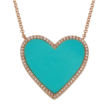 14K Gold Extra Large Turquoise Heart Necklace