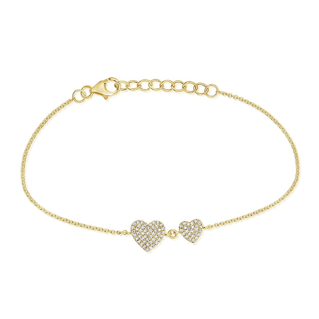 14K Gold Diamond Double Heart Bracelet