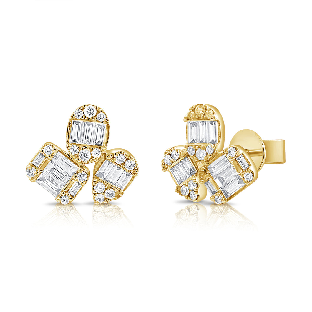 14K Gold and Diamond Baguette Multi-Shape Earrings