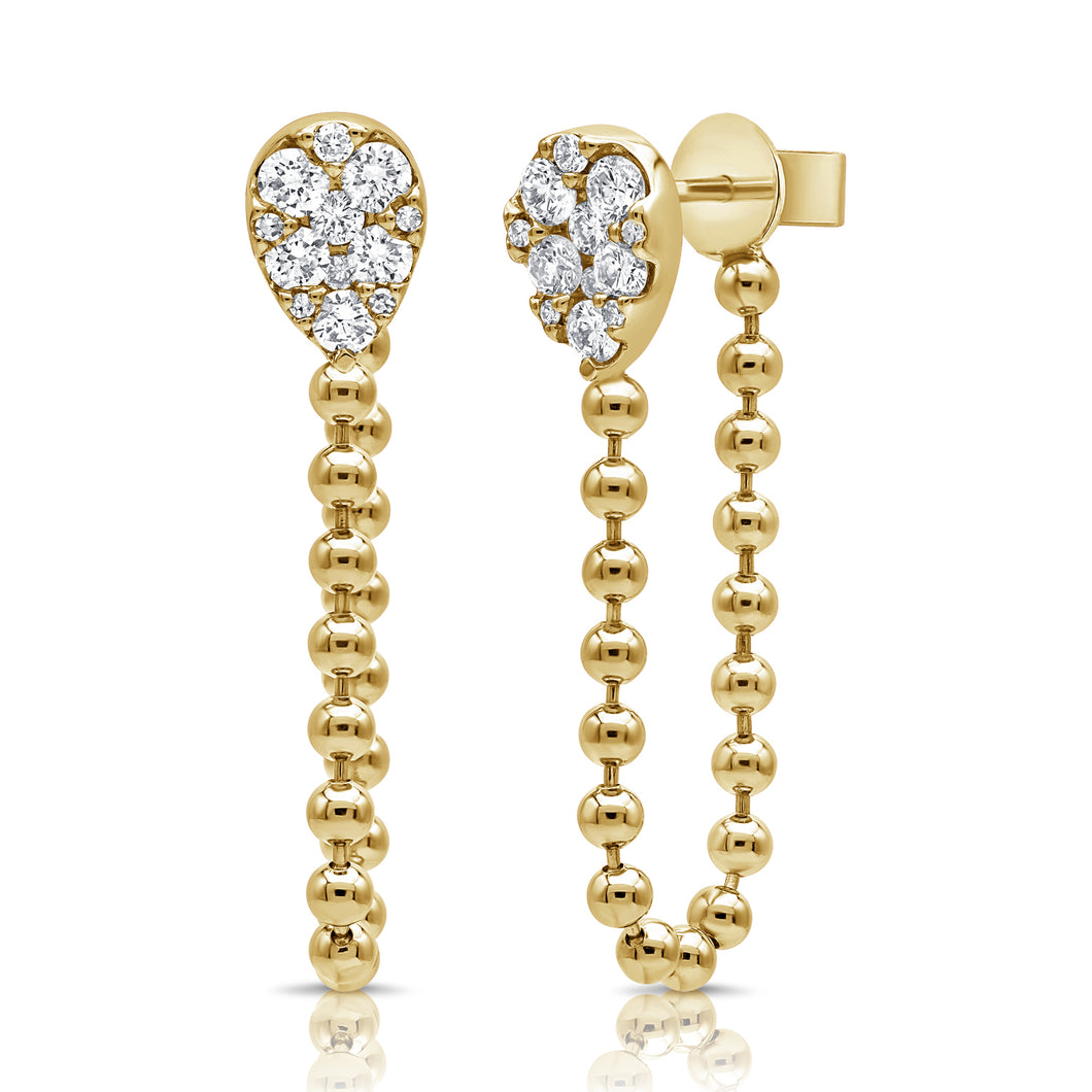 14K Yellow Gold Diamond Pear Ball Chain Earrings