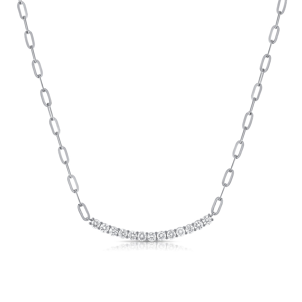 14K Gold Diamond Curve and Paperclip Chain Necklace