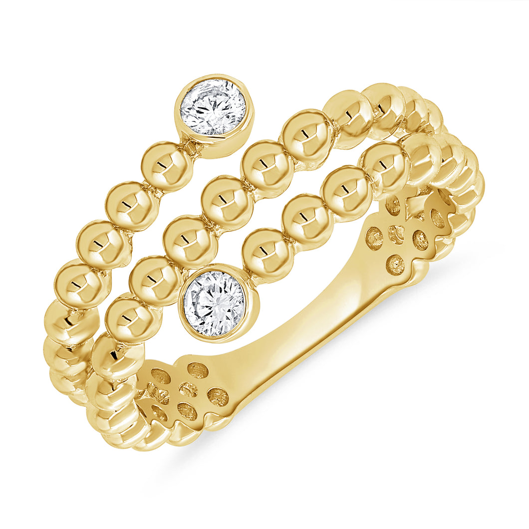 14K Triple Wrap Beaded Gold and Diamond Ring
