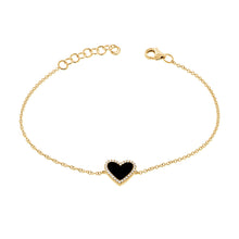 Load image into Gallery viewer, 14k Gold Diamond Black Onyx Heart Bracelet

