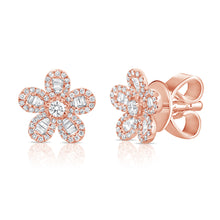 Load image into Gallery viewer, 14K Gold and Diamond Flower Baguette Studs
