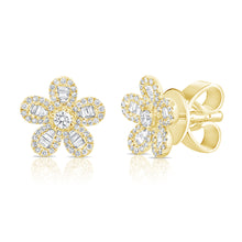 Load image into Gallery viewer, 14K Gold and Diamond Flower Baguette Studs
