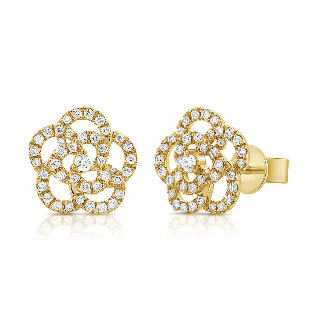 14K Gold Diamond Medium Flower Stud Earrings