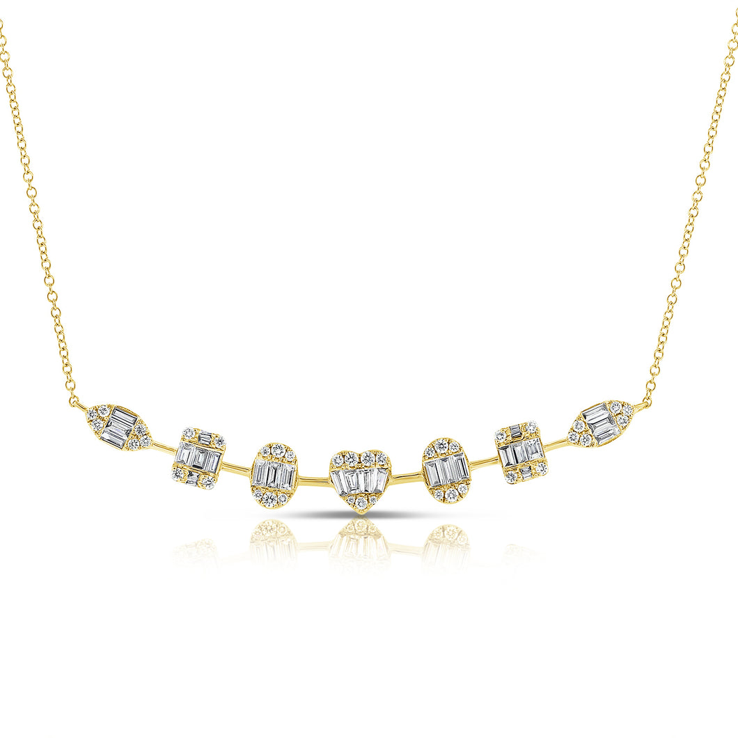 14K Gold Multi-Shape Baguette Diamond Bar Necklace