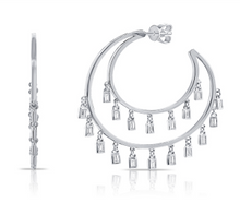 Load image into Gallery viewer, 14K White Gold and Dangling Baguette Hoops
