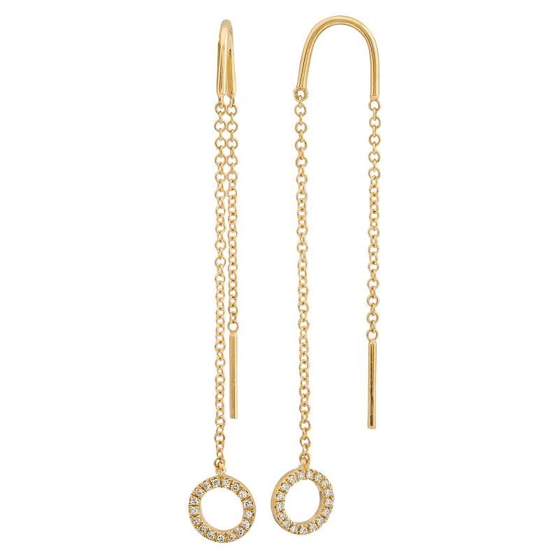 14K Yellow Gold Diamond Open Circle Threader Earrings