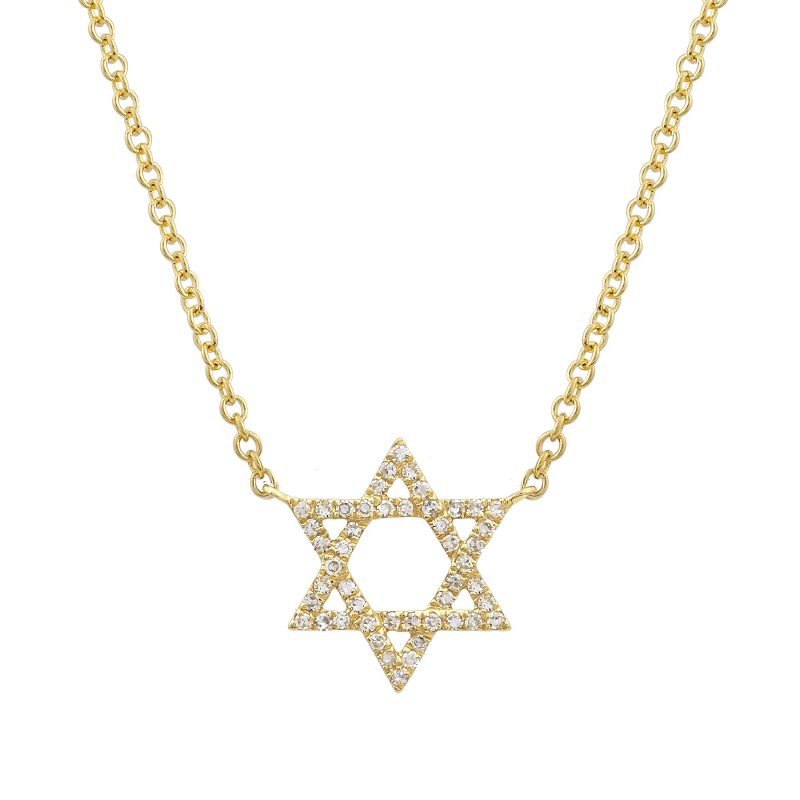 14k Gold Star Of David Diamond Necklace
