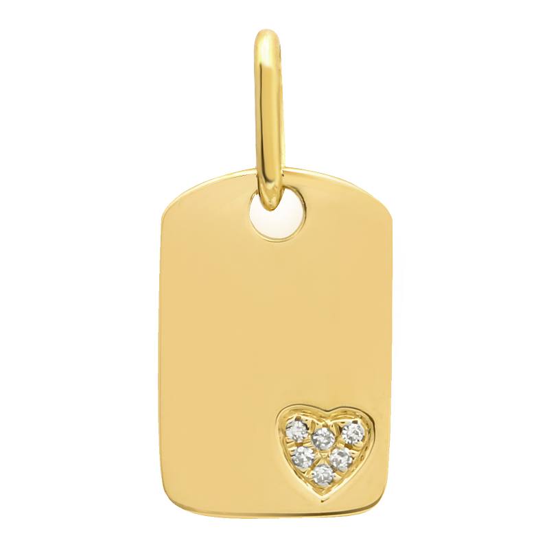 14K Yellow Gold Diamond Heart Dog Tag Charm