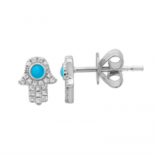 Load image into Gallery viewer, 14K Gold Turquoise Hamsa Stud Earrings (Second Hole Only)
