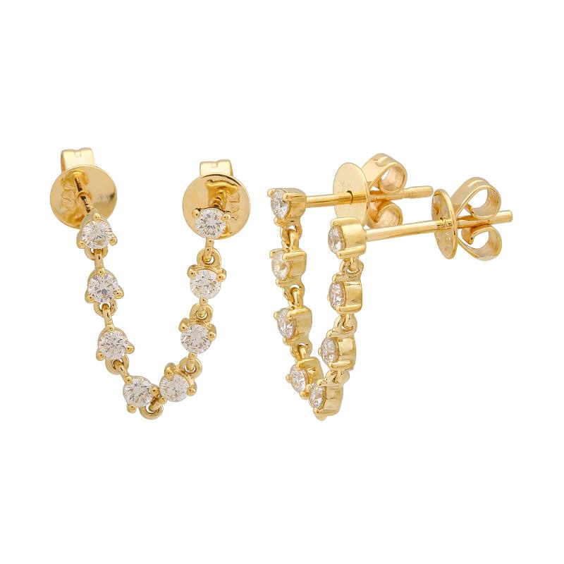 14K Yellow Gold Diamond Stud Hanging Earrings (Sold As Single)