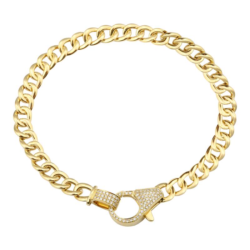 14K Yellow Gold Cuban Link Diamond Clasp Small Bracelet