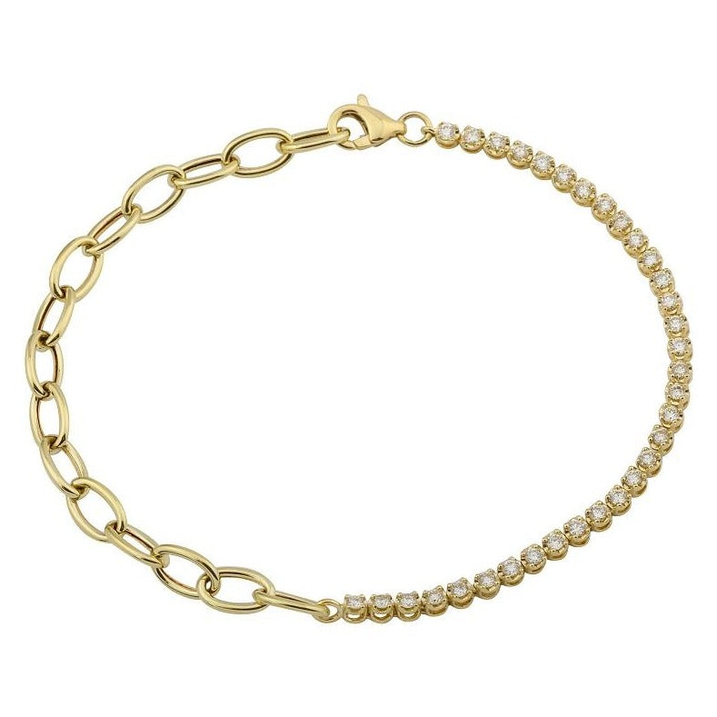 14K Gold Diamond Half Link Half Tennis Bracelet