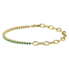 Load image into Gallery viewer, 14k Yellow Gold Half Link Chain &amp; Half Emerald Tennis Bracelet
