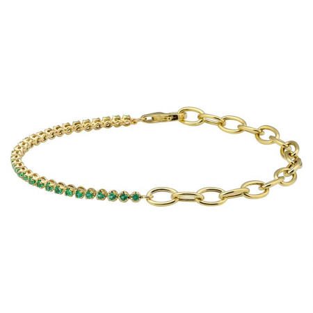 14k Yellow Gold Half Link Chain & Half Emerald Tennis Bracelet
