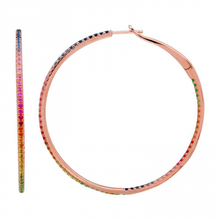 Load image into Gallery viewer, 14K Rose Gold Multi Sapphire Rainbow Hoop Earrings
