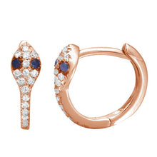 Load image into Gallery viewer, 14K Gold Snake Diamond Huggie Earrings / Sapphire Eye
