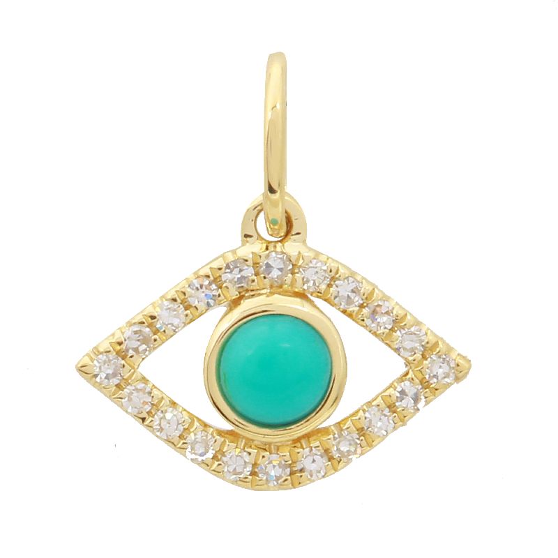 14K Yellow Gold Evil Eye Necklace Charm
