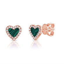 Load image into Gallery viewer, 14K Gold Malachite Small Heart Earrings

