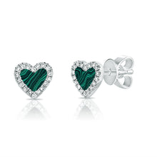 Load image into Gallery viewer, 14K Gold Malachite Small Heart Earrings
