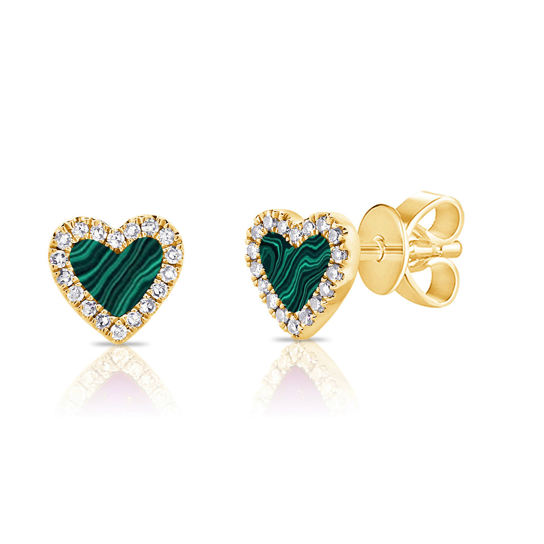 14K Gold Malachite Small Heart Earrings