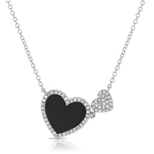 Load image into Gallery viewer, 14K Gold Onyx Double Heart and Diamond Necklace
