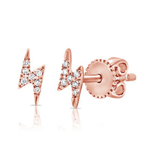 Load image into Gallery viewer, 14K Gold Diamond Lightning Bolt Studs (Second Hole Only)

