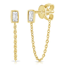 Load image into Gallery viewer, 14K Gold Baguette Chain Earrings (Sold As Single)
