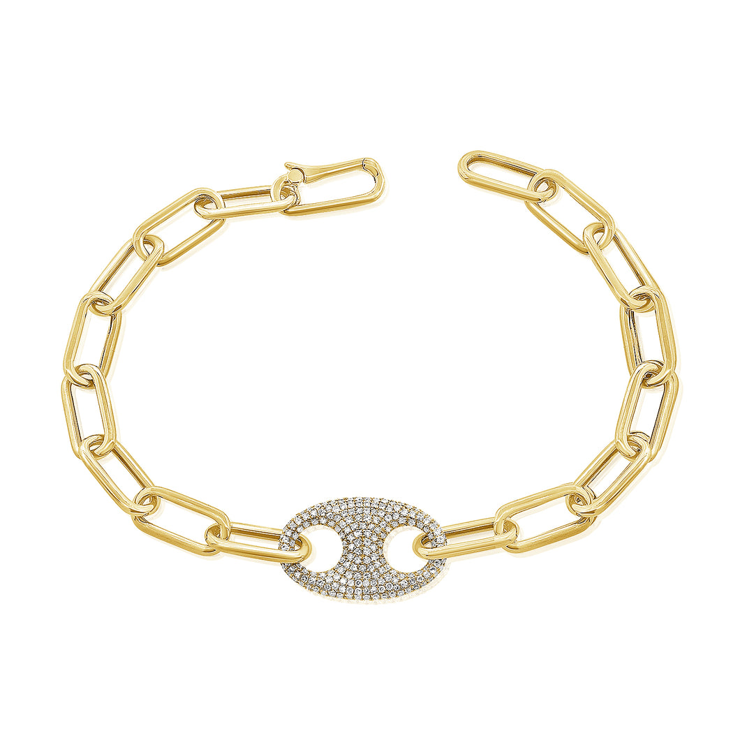 14K Yellow Gold Diamond Chain Link Bracelet