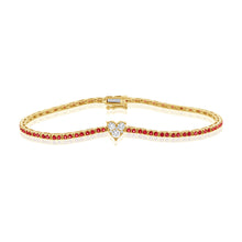 Load image into Gallery viewer, 14K Gold Ruby Diamond Heart Tennis Bracelet

