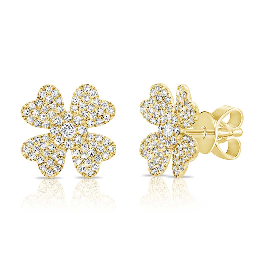 14K Gold and Diamond Small Clover Studs