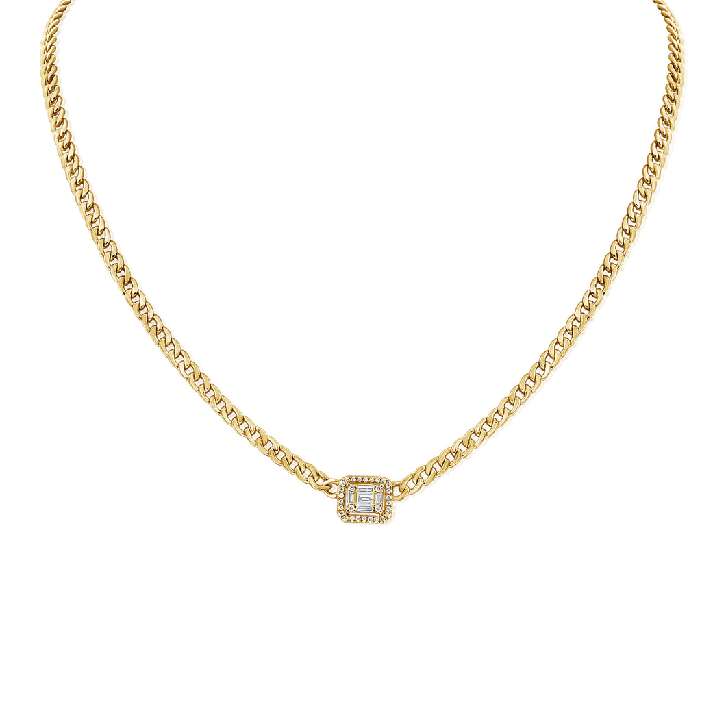 14K Yellow Gold Baguette Charm Cuban Link Necklace