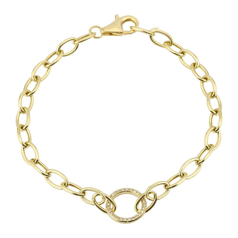 14k Yellow Gold Diamond Link Chain Bracelet
