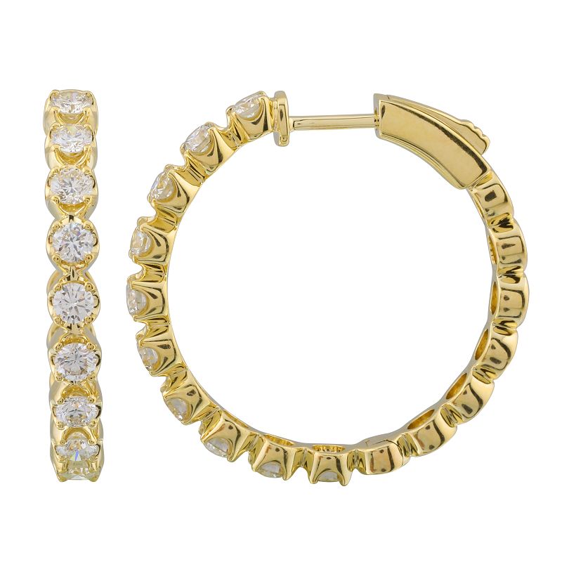 14K Gold Round Diamond Hoop Earrings