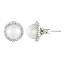 Load image into Gallery viewer, 14K White Gold Diamond Pearl earrings
