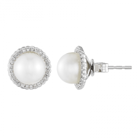 14K White Gold Diamond Pearl earrings
