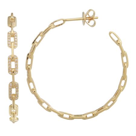 14K Yellow Gold Diamond Link Hoops